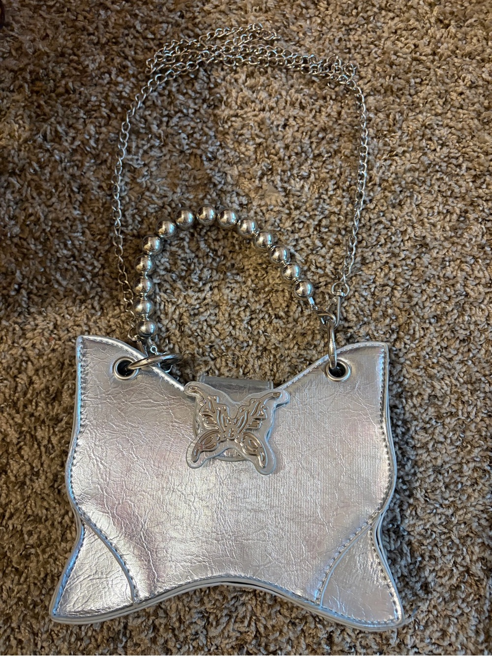 Hot Topic Metallic Silver Butterfly Crossbody Bag